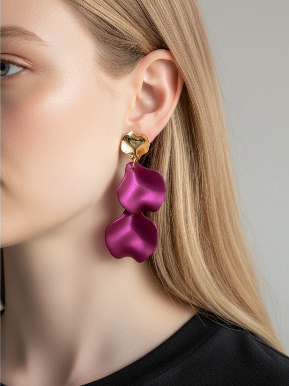 9/23 Gold & Magenta Petal Drop Earrings - Women Jewelry